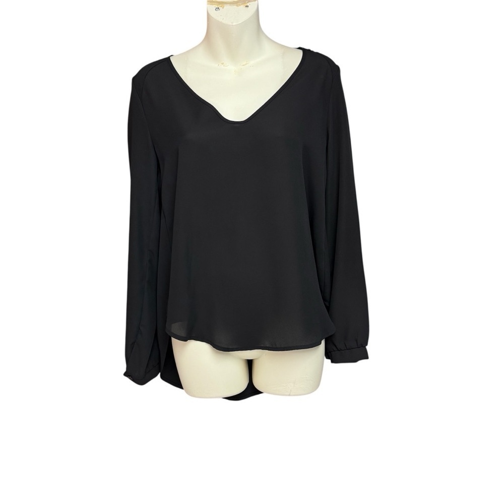 Lush XS Black V-Neck Blouse semi sheer